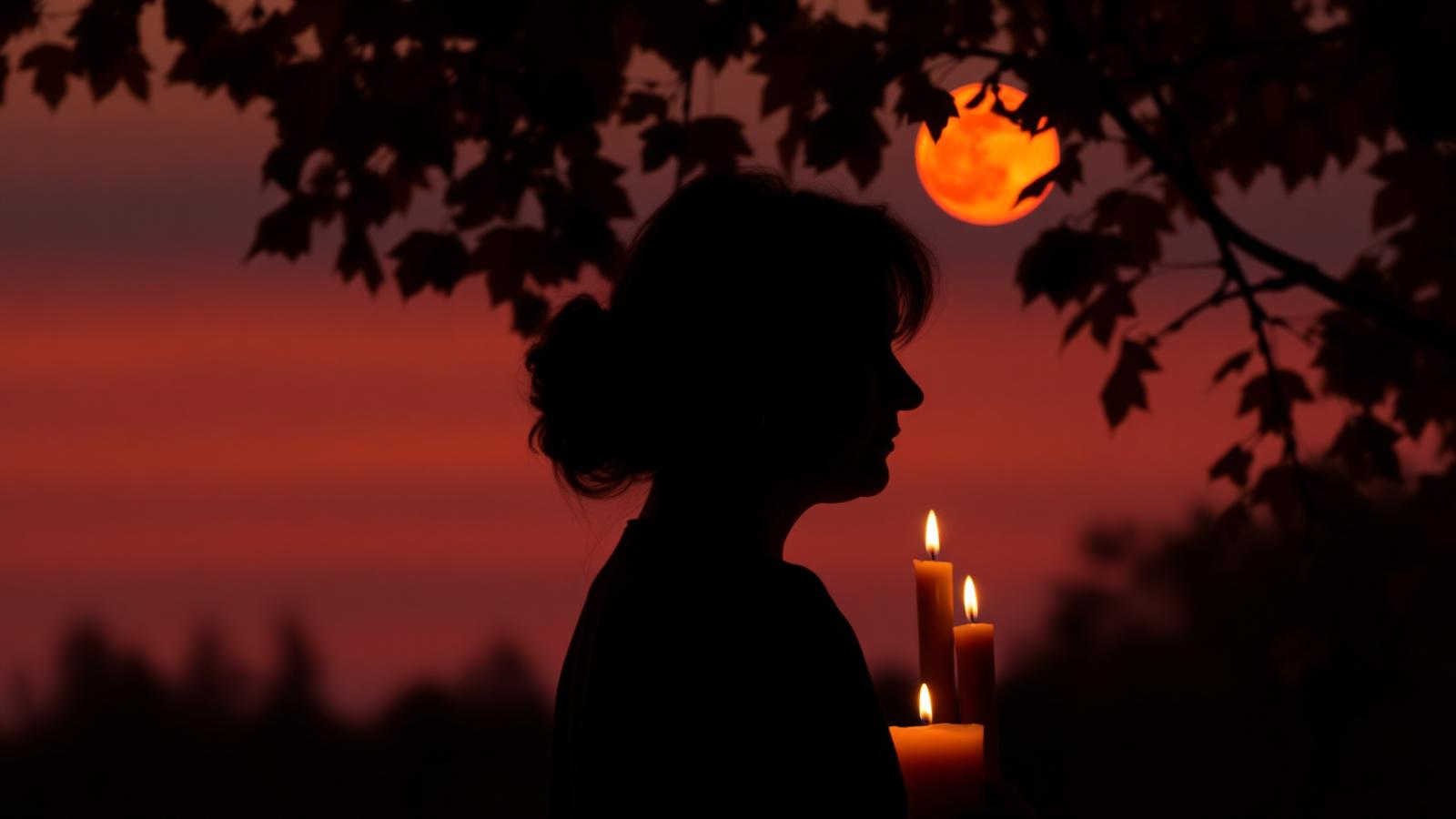 Mujer madura en silueta al atardecer, símbolo de sabiduría femenina
